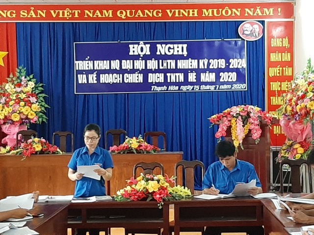 Thạnh  Hòa  triển  khai Nghị  quyết  Đại  hội, Hội  LHTN Việt  Nam các  cấp nhiệm  kỳ  2019-2024 và  kế  hoạch chiến  dịch  TNTN hè  năm  2020 trên  địa  bàn  xã.