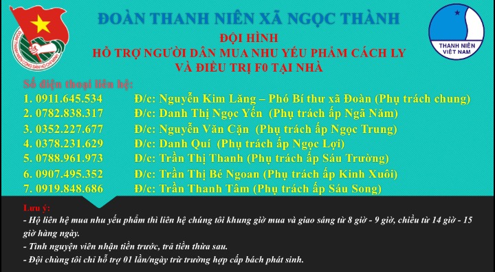 Ngọc Thành, Duy trì mô hình hỗ trợ mua nhu yếu phẩm cho hộ cách ly và điều trị F0 tại nhà.