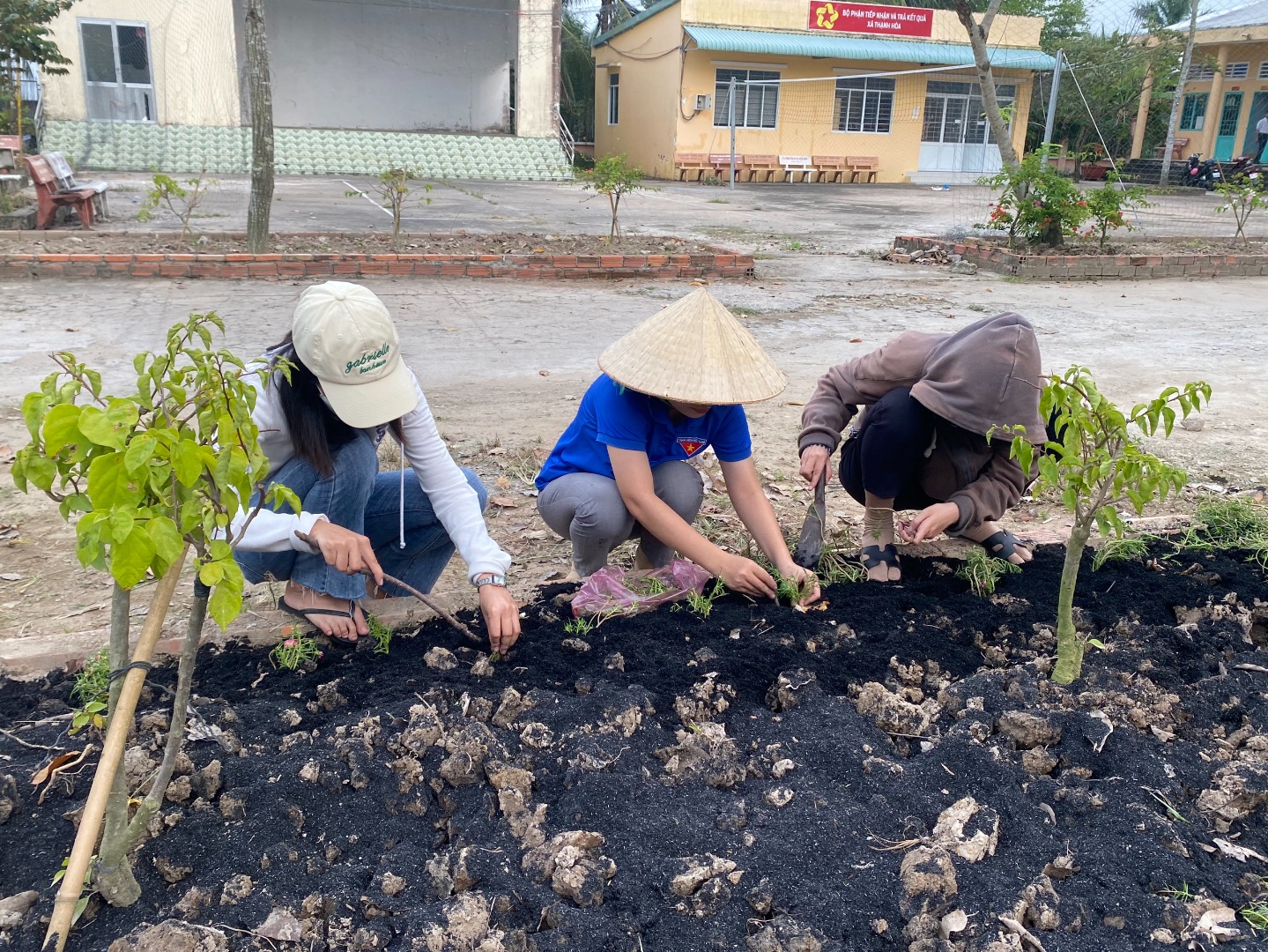 Xã đoàn Thạnh Hòa dọn vệ sinh cơ quan, trồng hoa chào mừng Tết Nguyên đán Giáp Thìn năm 2024